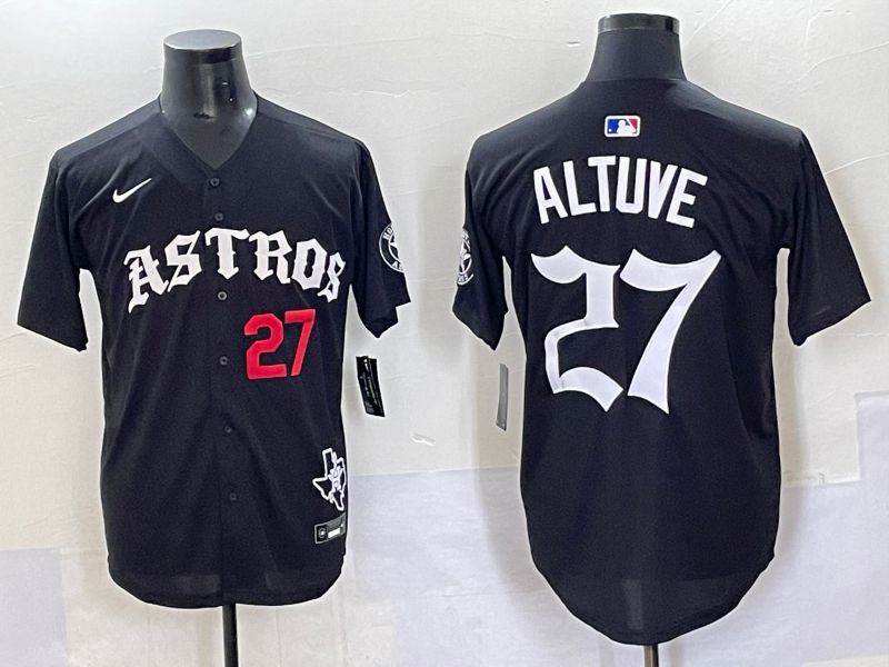 Men 2025 Houston Astros #27 Altuve Black Seven generations Joint Name Nike MLB Jersey style 2